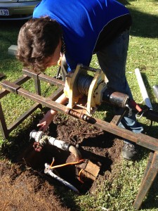 Ready to winch up a Perth submersible bore pump.