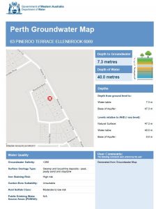 Depth to Bore Water Ellenbrook